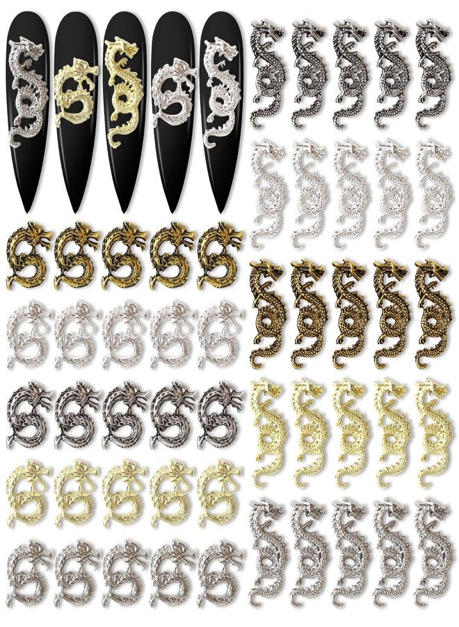 SILPECWEE 50pcs 3D Dragon Nail Charms for Acrylic Nails 3D Nail Art Charms Metal Nail Dragon Studs Alloy Nail Jewels Decorations for Nails Salon Accessories Craft Making - Image 1