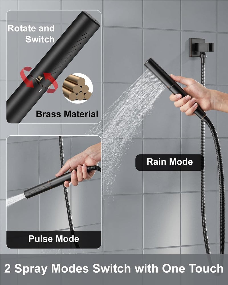 Aolemi Ceiling Mount Shower System with Rainfall Shower Head and Handheld,High Pressure Shower Faucet Set Fixture Combo with 2 in 1 Handheld Spray Rough-in Valve,10 Inch Shower Head Oil Rubbed Bronze - Image 4