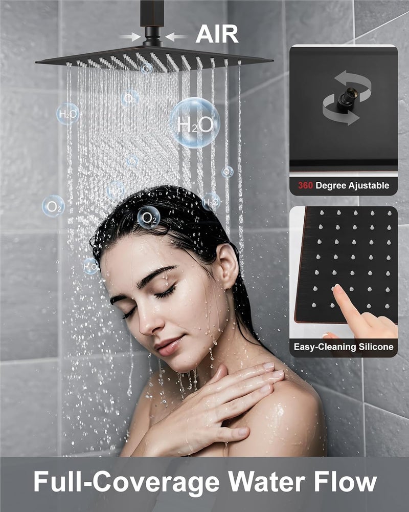 Aolemi Ceiling Mount Shower System with Rainfall Shower Head and Handheld,High Pressure Shower Faucet Set Fixture Combo with 2 in 1 Handheld Spray Rough-in Valve,10 Inch Shower Head Oil Rubbed Bronze - Image 3
