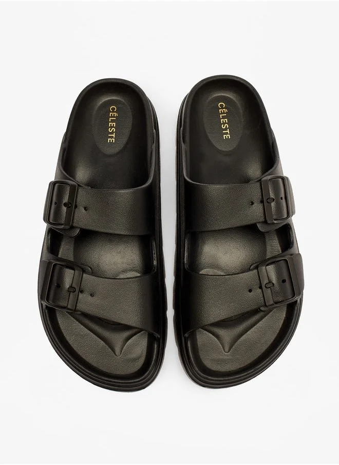 Celeste Women's Solid Slip-On Sandals with Buckle Accent