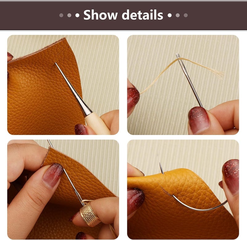 SUVSOON 273 Yards Upholstery Repair Waxed Thread Kit, Leather Waxed Thread Sewing Kit Including Sewing Thread Needle Awl Thimble, Leather Sewing Kit for Leather Carpet Sofa Seat Shoe Sewing and Repair (Brown) - Image 5