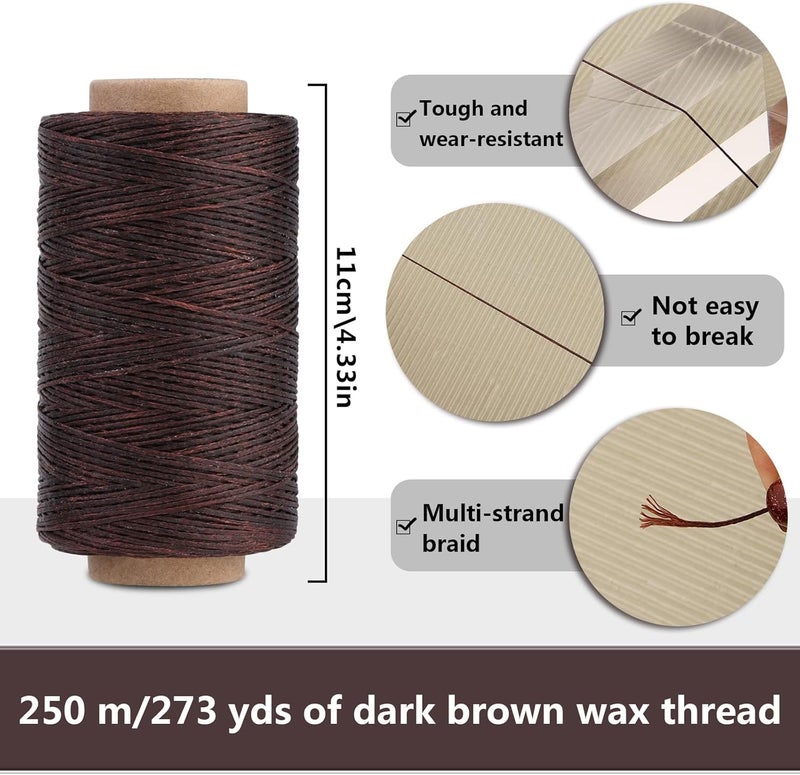 SUVSOON 273 Yards Upholstery Repair Waxed Thread Kit, Leather Waxed Thread Sewing Kit Including Sewing Thread Needle Awl Thimble, Leather Sewing Kit for Leather Carpet Sofa Seat Shoe Sewing and Repair (Brown) - Image 3