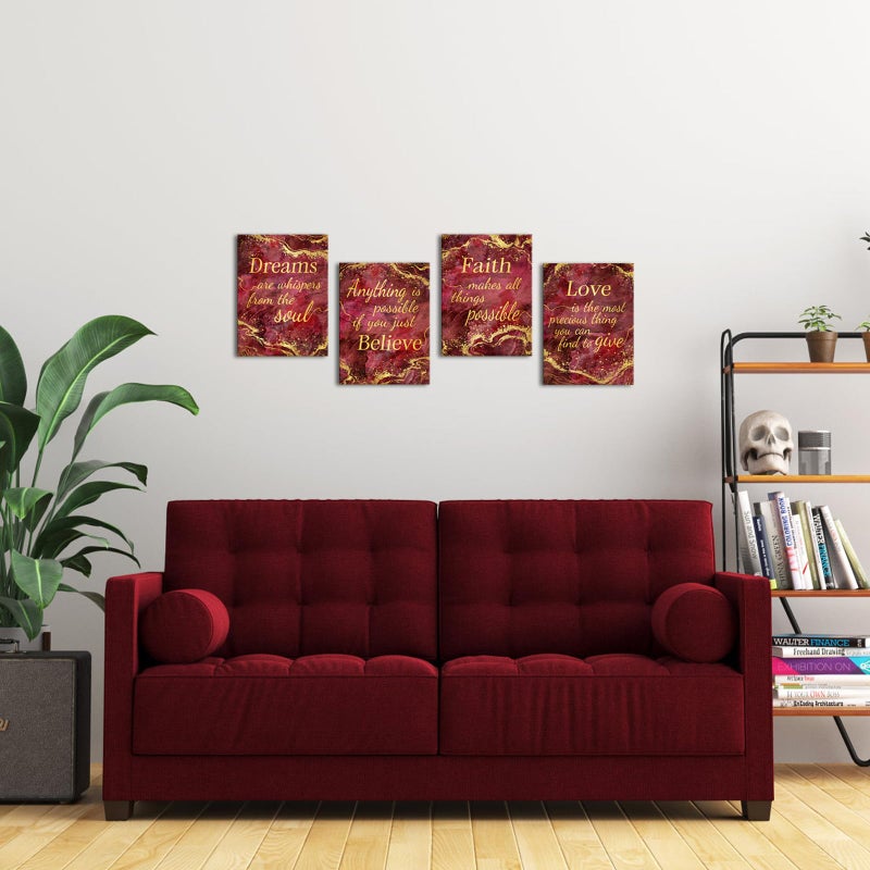 LevvArts Inspirational Wall Art Love Faith Believe Dream Wall Decor Motivaional Encouraging Canvas Prints Red and Gold Pictures Decoration (Red) - Image 5