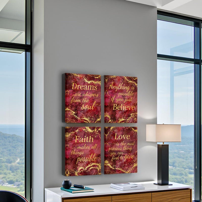 LevvArts Inspirational Wall Art Love Faith Believe Dream Wall Decor Motivaional Encouraging Canvas Prints Red and Gold Pictures Decoration (Red) - Image 2
