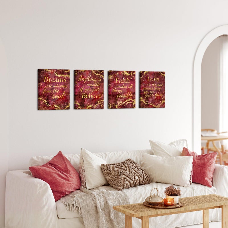 LevvArts Inspirational Wall Art Love Faith Believe Dream Wall Decor Motivaional Encouraging Canvas Prints Red and Gold Pictures Decoration (Red) - Image 3