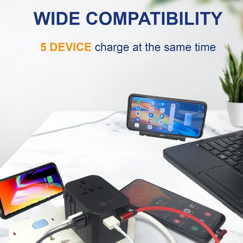 BLUE OCEAN 45w PD/QC 3.0 Type C Quick Charge Travel Adapter + Smart 3 Usb Ports Universal Travel Adapter, All In One Adapter For Phones, Tablets, Power Socket Plugs Uk Eu Us Au Auto Switch With Pouch - Image 3