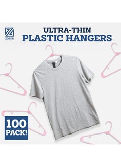 ZOBER Zober Plastic Hangers 100 Pack - Blush pink Plastic Hangers - Space Saving Clothes Hangers for Shirts, Pants & for Everyday Use - Clothing Hangers with Hooks  - Image 2