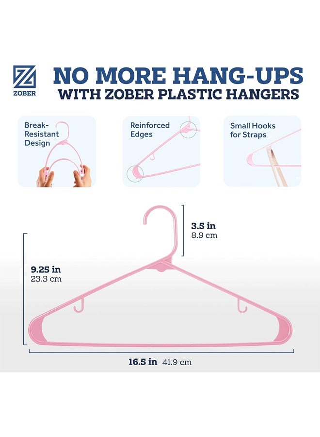 ZOBER Plastic Hangers 100 Pack - Blush pink Plastic Hangers - Space Saving Clothes Hangers for Shirts, Pants & for Everyday Use - Clothing Hangers with Hooks  - Image 4