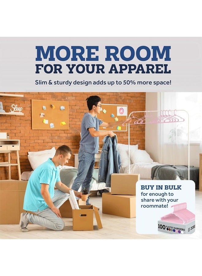 ZOBER Plastic Hangers 100 Pack - Blush pink Plastic Hangers - Space Saving Clothes Hangers for Shirts, Pants & for Everyday Use - Clothing Hangers with Hooks  - Image 3