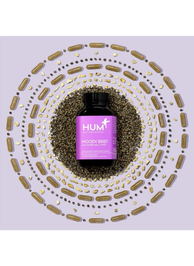 HUM - Moody Bird Dong Quai And Chaste Berry, vitex - 60 Vegan Capsules Dietary Supplements - Image 1