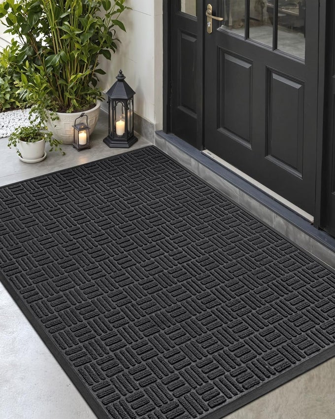 FRONT DOOR MAT OUTSIDE ENTRANCE 2X4 FT RUBBER ENTRY DOORMAT HEAVY DUTY WELCOME MATS NON SLIP FOR INSIDE HOUSE FLOOR ENTRYWAY DOUBLE DOORS EXTERIOR PATIO MAZE BLACK
