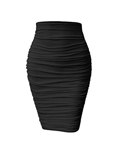 YMDUCH Women's Sexy Ruched Bodycon Elasticity Tight Casual Club Pencil Skirt Black - Image 1