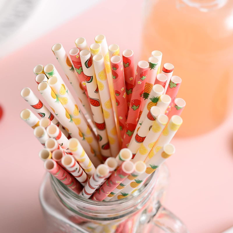 YAOSHENG Fruits Paper Straws  Pack 100 for Party Supplies Birthday Wedding Bridal/Baby Shower Juice  shakes Smoothies - Image 2