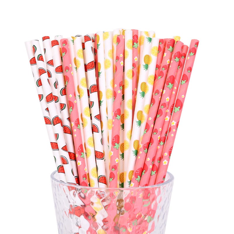 YAOSHENG Fruits Paper Straws  Pack 100 for Party Supplies Birthday Wedding Bridal/Baby Shower Juice  shakes Smoothies - Image 1