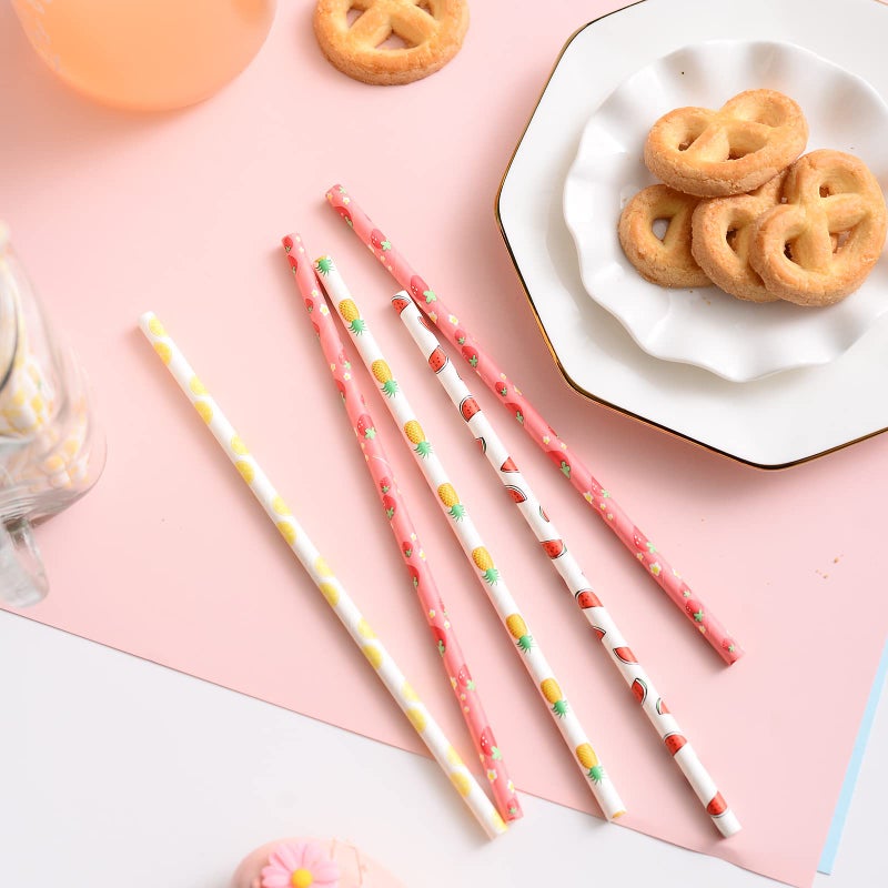 YAOSHENG Fruits Paper Straws  Pack 100 for Party Supplies Birthday Wedding Bridal/Baby Shower Juice  shakes Smoothies - Image 3