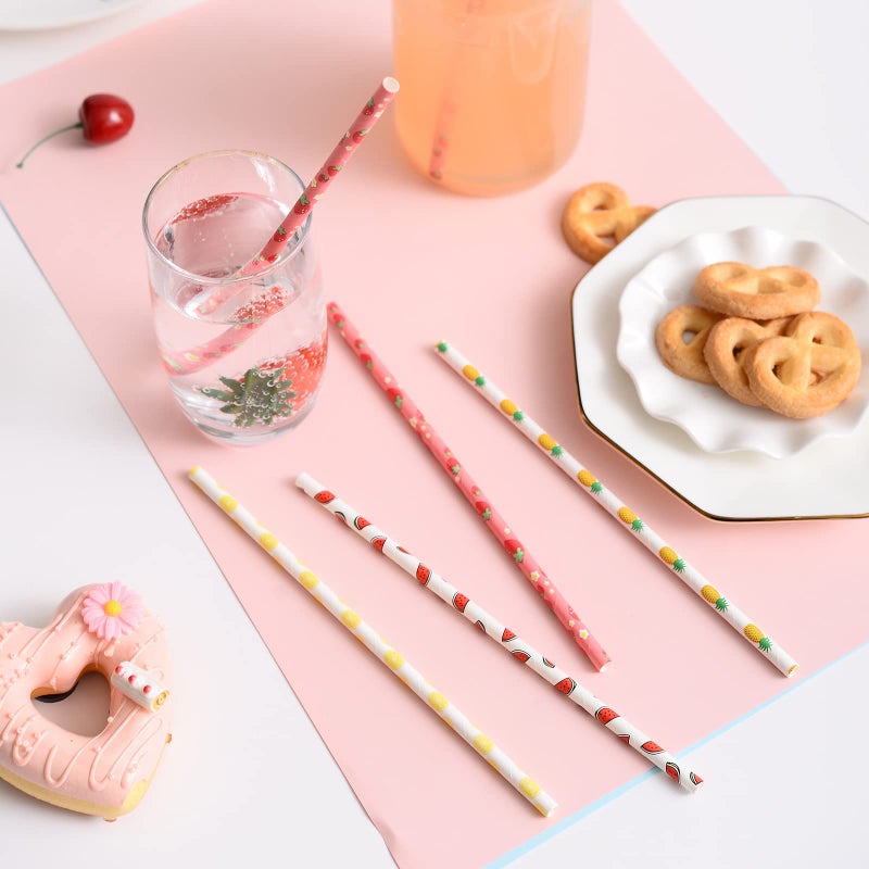 YAOSHENG Fruits Paper Straws  Pack 100 for Party Supplies Birthday Wedding Bridal/Baby Shower Juice  shakes Smoothies - Image 5