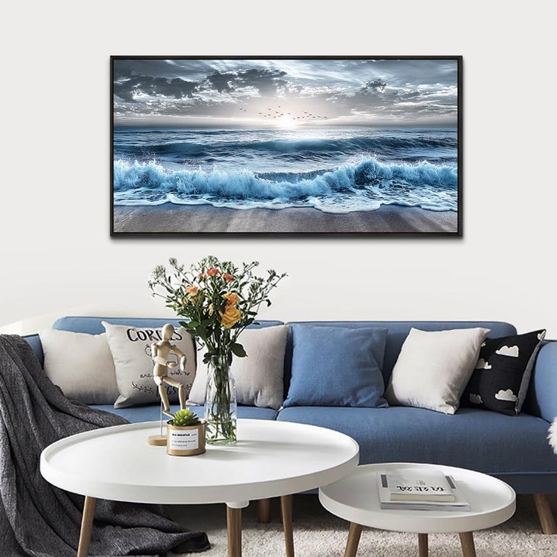 EMODA Sea Wave Canvas Wall Art 60x120 cm Framed – Coastal Painting for Bedroom or Office | Large Framed Canvas Print for Living Room Bedroom Home Office Wall Decoration – Premium Quality Artwork for Modern Interior Styling - Image 4