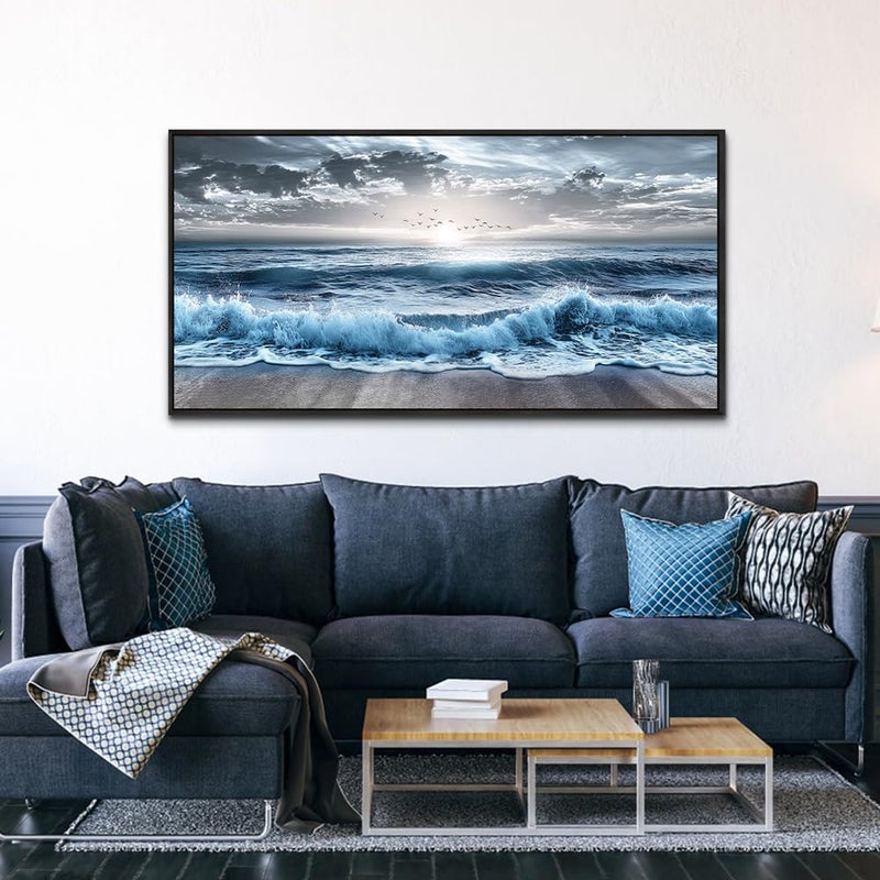 EMODA Sea Wave Canvas Wall Art 60x120 cm Framed – Coastal Painting for Bedroom or Office | Large Framed Canvas Print for Living Room Bedroom Home Office Wall Decoration – Premium Quality Artwork for Modern Interior Styling - Image 3