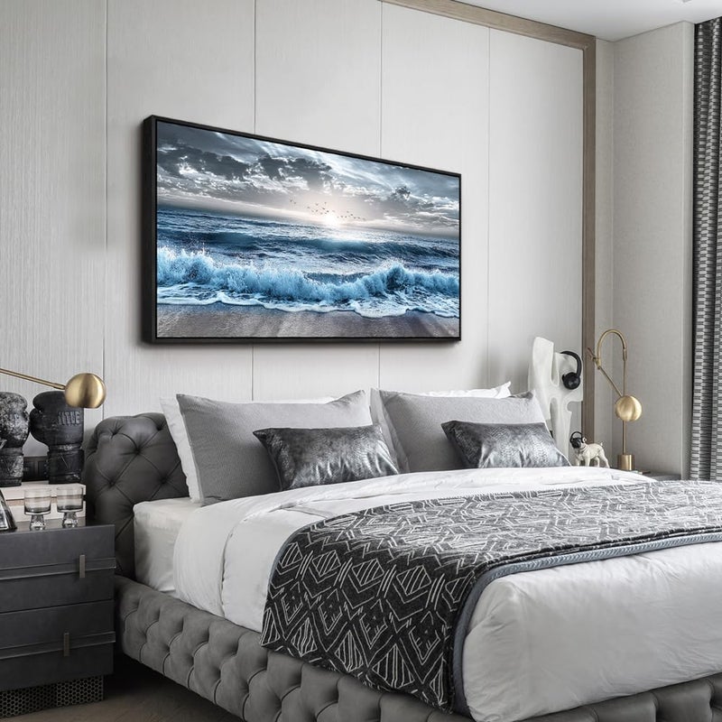 EMODA Sea Wave Canvas Wall Art 60x120 cm Framed – Coastal Painting for Bedroom or Office | Large Framed Canvas Print for Living Room Bedroom Home Office Wall Decoration – Premium Quality Artwork for Modern Interior Styling - Image 5