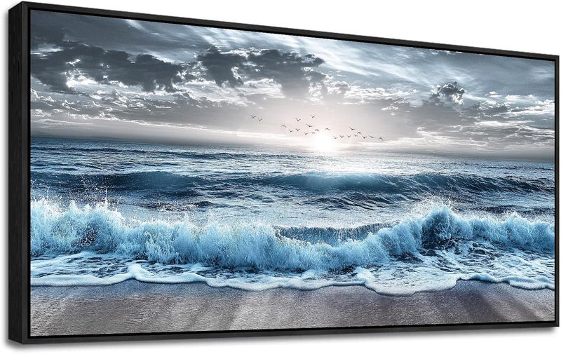 EMODA Sea Wave Canvas Wall Art 60x120 cm Framed – Coastal Painting for Bedroom or Office | Large Framed Canvas Print for Living Room Bedroom Home Office Wall Decoration – Premium Quality Artwork for Modern Interior Styling - Image 2