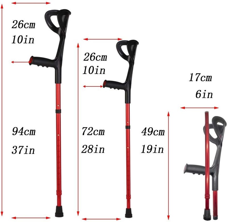 VISIONU Lightweight Foldable Forearm Crutch, Aluminum Walking Stick,Height Adjustable, Ergonomic Handle with Comfortable Grip 2ZG-02BM (Red) - Image 1