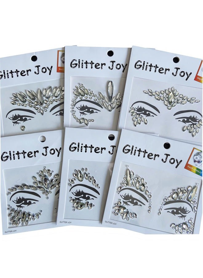 Leoars Festival Face Jewels Tattoo - Face Gems Stickers, Temporary Body Gem Sticker Tattoos for Festival, 6-Pack, Clear - Image 1