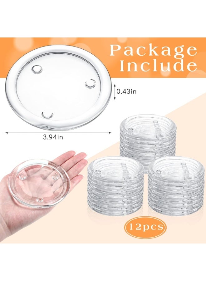 موثوقية التنبؤ 12 قطعة من أطباق الشموع الزجاجية الشفافة، صواني حاملات الشموع الدائرية مقاس 10 سم، أطباق شمعدانات صغيرة مسطحة لتزيين وسط طاولة الطعام، حفلات الزفاف، المنتجعات الصحية، تزيين الحفلات المنزلية - Image 3
