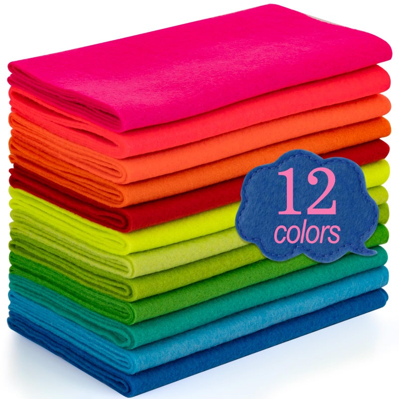 XSEINO 12 Rolls 8"x35"(20.5x90cm) 1.4mm Thick Soft Felt Fabric Sheet 12 Assorted Neon Series Colors Felt Pack for DIY Craft Sewing Squares Nonwoven Patchwork - Image 1