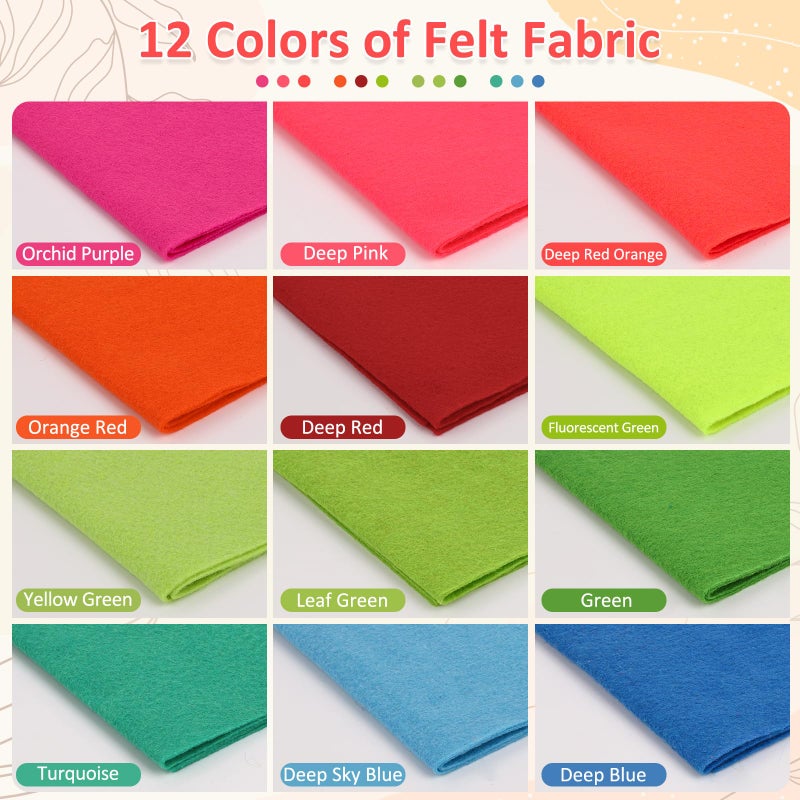 XSEINO 12 Rolls 8"x35"(20.5x90cm) 1.4mm Thick Soft Felt Fabric Sheet 12 Assorted Neon Series Colors Felt Pack for DIY Craft Sewing Squares Nonwoven Patchwork - Image 2