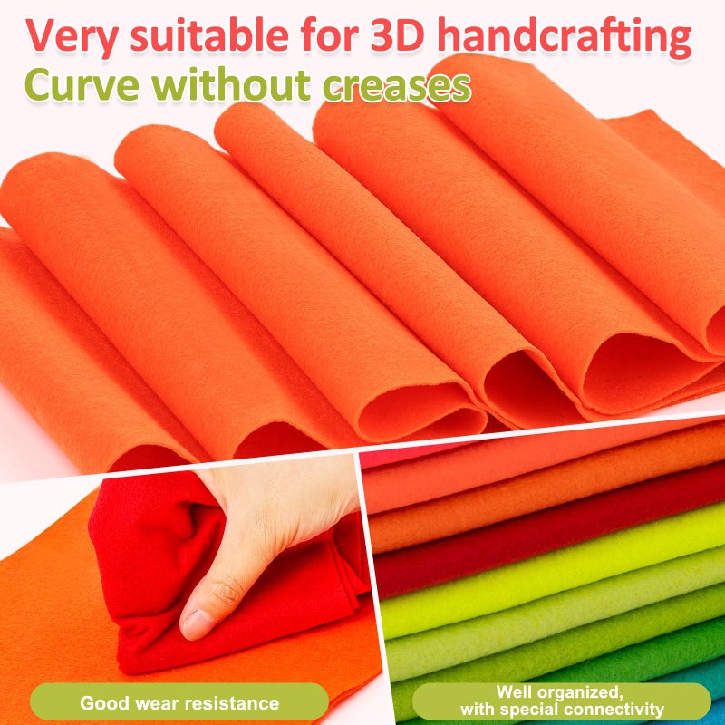 XSEINO 12 Rolls 8"x35"(20.5x90cm) 1.4mm Thick Soft Felt Fabric Sheet 12 Assorted Neon Series Colors Felt Pack for DIY Craft Sewing Squares Nonwoven Patchwork - Image 5