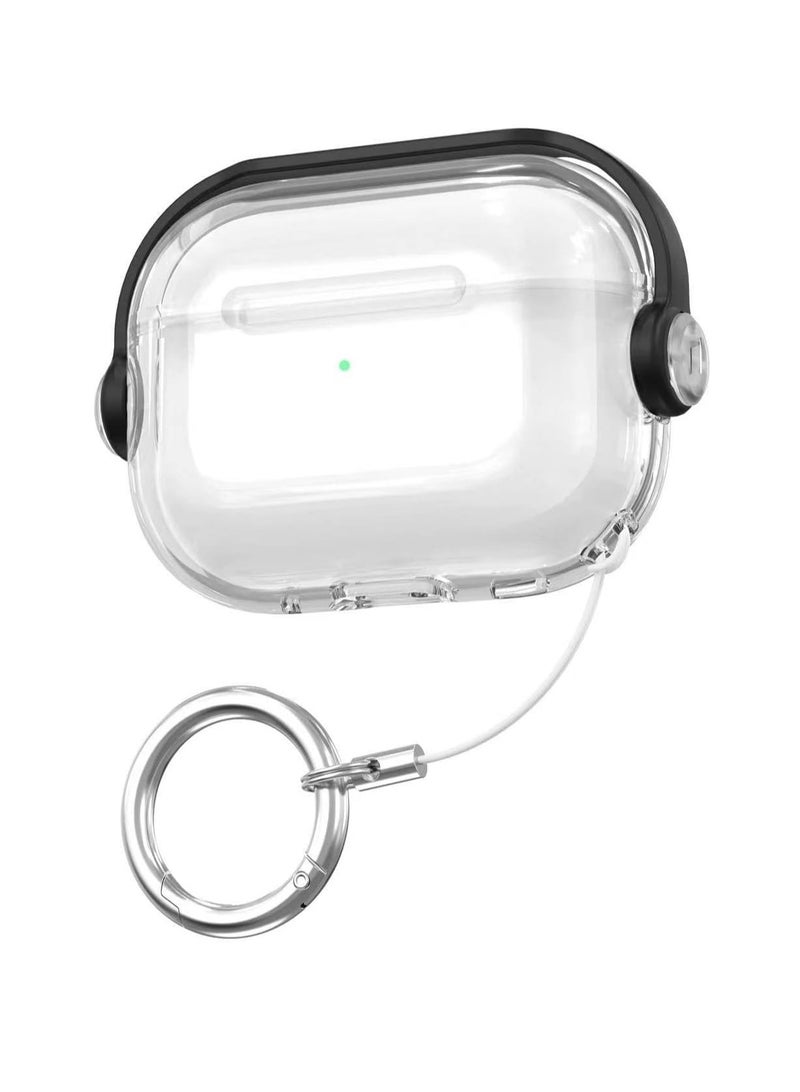 Protective Case for Airpods 4 Cover Shockproof, Wireless Charging Case with Safety Lock and Keychain, Anti-Fall Protective Cover (Clear - Black) - Image 1