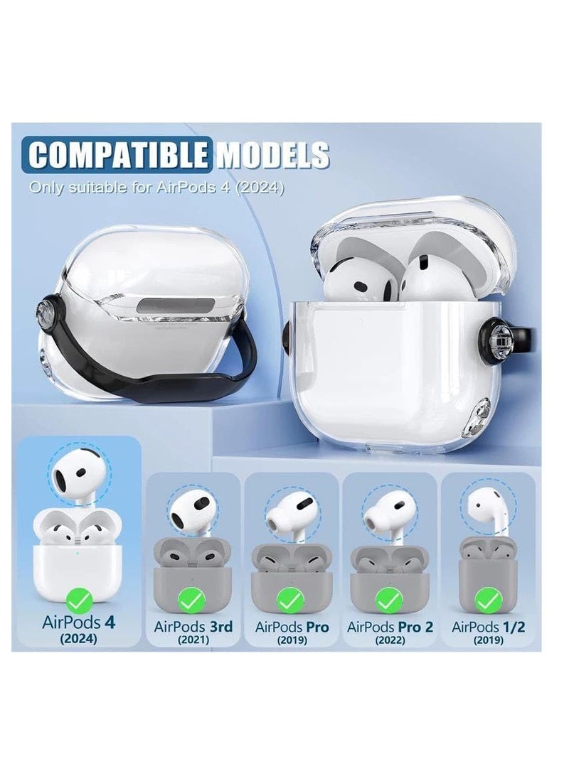 Protective Case for Airpods 4 Cover Shockproof, Wireless Charging Case with Safety Lock and Keychain, Anti-Fall Protective Cover (Clear - Black) - Image 2