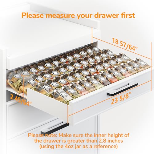 AMBIRD Bamboo Spice Drawer Organizer with Non-slip Mat,4 Tier - 2 Set Jar Spice Rack Tray From 12''to 24'',Hold up 48 Jars Seasoning Organizer for Kitchen,Cabinet,Drawers,Countertop - Image 3