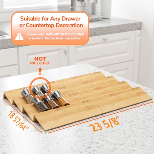 AMBIRD Bamboo Spice Drawer Organizer with Non-slip Mat,4 Tier - 2 Set Jar Spice Rack Tray From 12''to 24'',Hold up 48 Jars Seasoning Organizer for Kitchen,Cabinet,Drawers,Countertop - Image 4