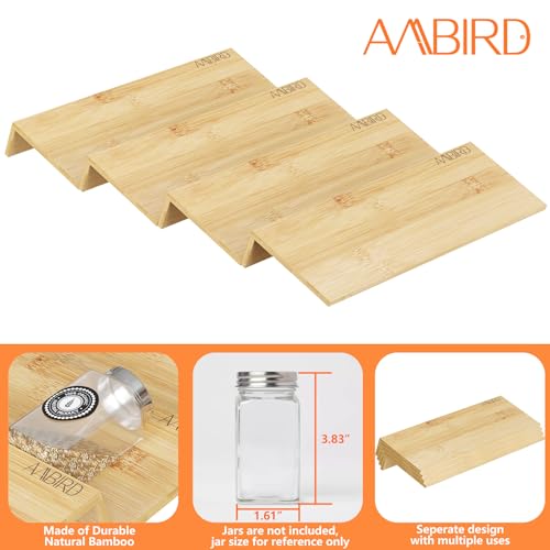 AMBIRD Bamboo Spice Drawer Organizer with Non-slip Mat,4 Tier - 2 Set Jar Spice Rack Tray From 12''to 24'',Hold up 48 Jars Seasoning Organizer for Kitchen,Cabinet,Drawers,Countertop - Image 5
