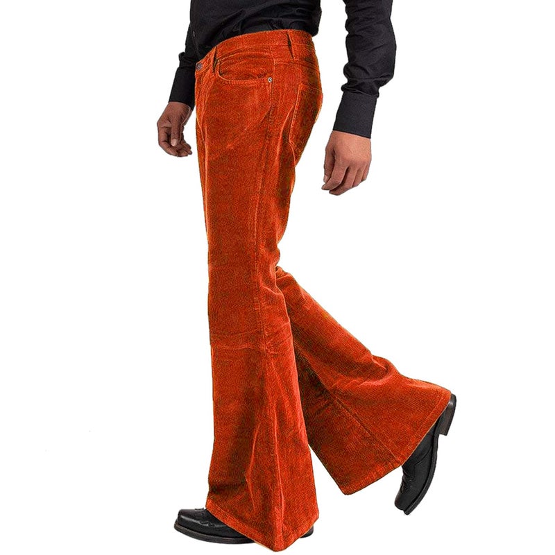 EVEDESIGN Men's Corduroy Vintage Bell Bottom Pants 70s,Disco Stretchy Flared Pants Classic Comfort 60s 70s Outfits for Men - Image 4