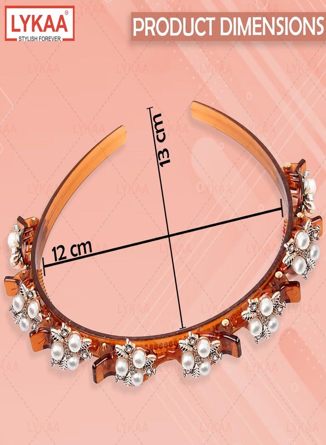 LYKAA Headband Braided Double Layer Twist Plait Plastic Headband Hairpin Double Bangs Hairstyle Elegant Flower Clips Chic Pearl and rhinestones for Women Girls in Function Alligator Clips (1 Pc) (Brown) - Image 2