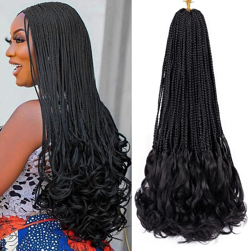 Dorsanee French Curl Crochet Braids 22 Inch 6 Packs Goddess Box Braids Crochet Hair Pre Looped French Curly Braiding Hair Crochet Box Braids With Curly Wavy Ends Synthetic Hair Extensions (#1B) - Image 1
