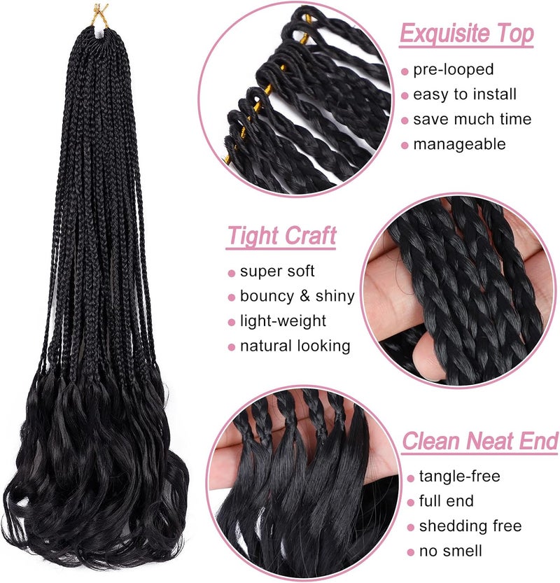 Dorsanee French Curl Crochet Braids 22 Inch 6 Packs Goddess Box Braids Crochet Hair Pre Looped French Curly Braiding Hair Crochet Box Braids With Curly Wavy Ends Synthetic Hair Extensions (#1B) - Image 5