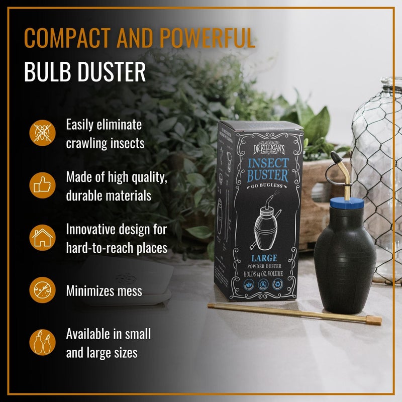 Dr. Killigan's The Insect Buster - Bulb Duster, Sprayer, Applicator, Dispenser for Diatomaceous Earth and Other Powders - Effective Dust Application Tool - Large (14oz) - Image 2