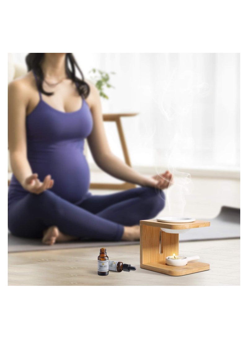 SOLARAE 2Pcs Wooden Essential Oil Burner Scented Wax Melt Burner with Candle Holder Aromatherapy Aroma Burner Oil Diffuser Candle Tealight Oil Warmer Yoga Spa Home Bedroom Decor Gift - Image 4
