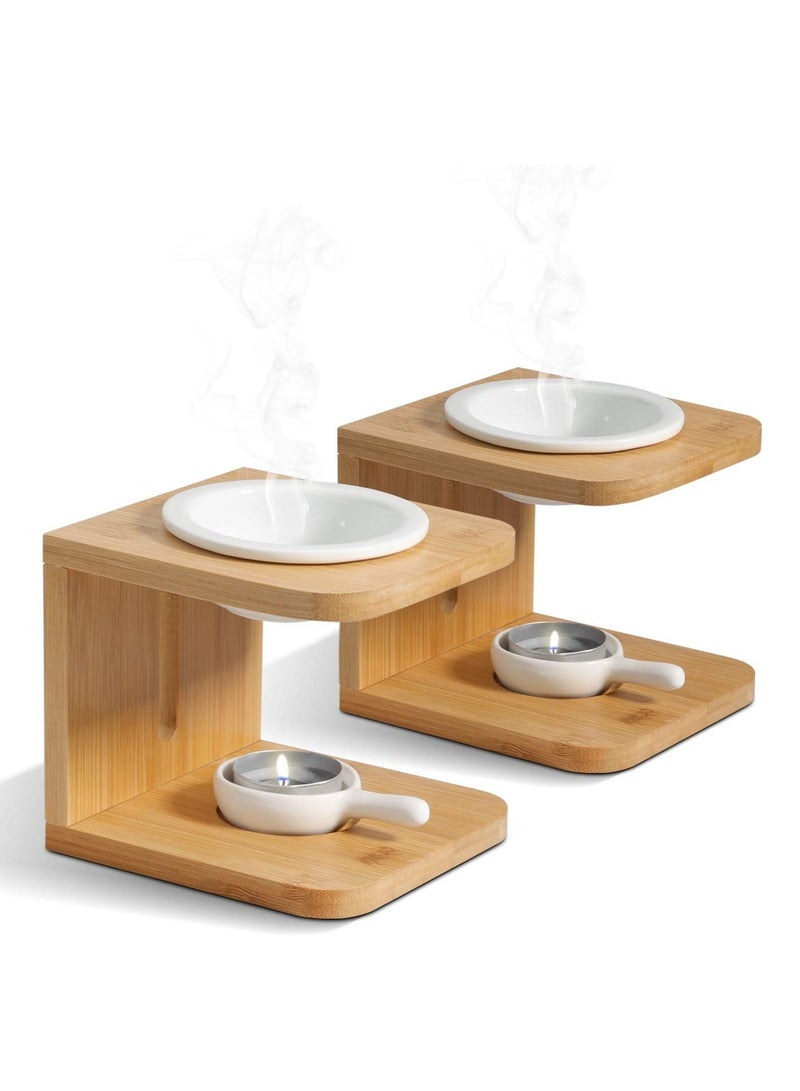 SOLARAE 2Pcs Wooden Essential Oil Burner Scented Wax Melt Burner with Candle Holder Aromatherapy Aroma Burner Oil Diffuser Candle Tealight Oil Warmer Yoga Spa Home Bedroom Decor Gift - Image 1