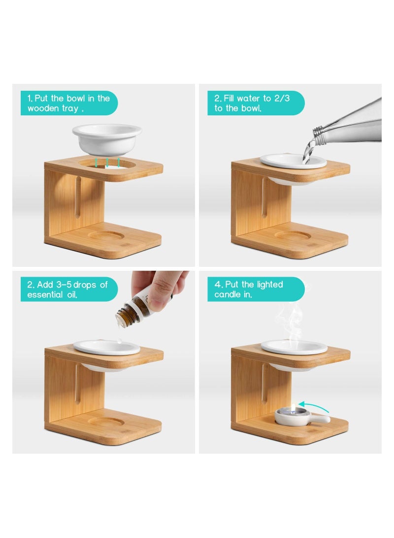 SOLARAE 2Pcs Wooden Essential Oil Burner Scented Wax Melt Burner with Candle Holder Aromatherapy Aroma Burner Oil Diffuser Candle Tealight Oil Warmer Yoga Spa Home Bedroom Decor Gift - Image 3