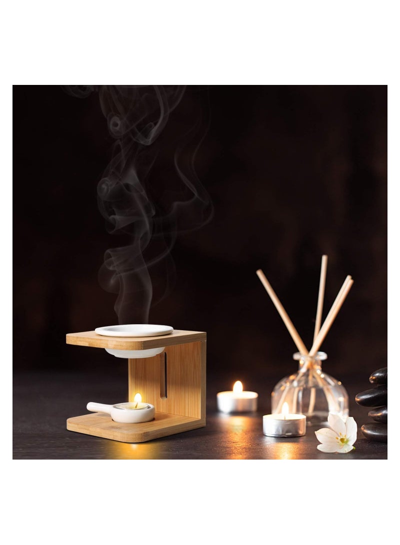 SOLARAE 2Pcs Wooden Essential Oil Burner Scented Wax Melt Burner with Candle Holder Aromatherapy Aroma Burner Oil Diffuser Candle Tealight Oil Warmer Yoga Spa Home Bedroom Decor Gift - Image 5