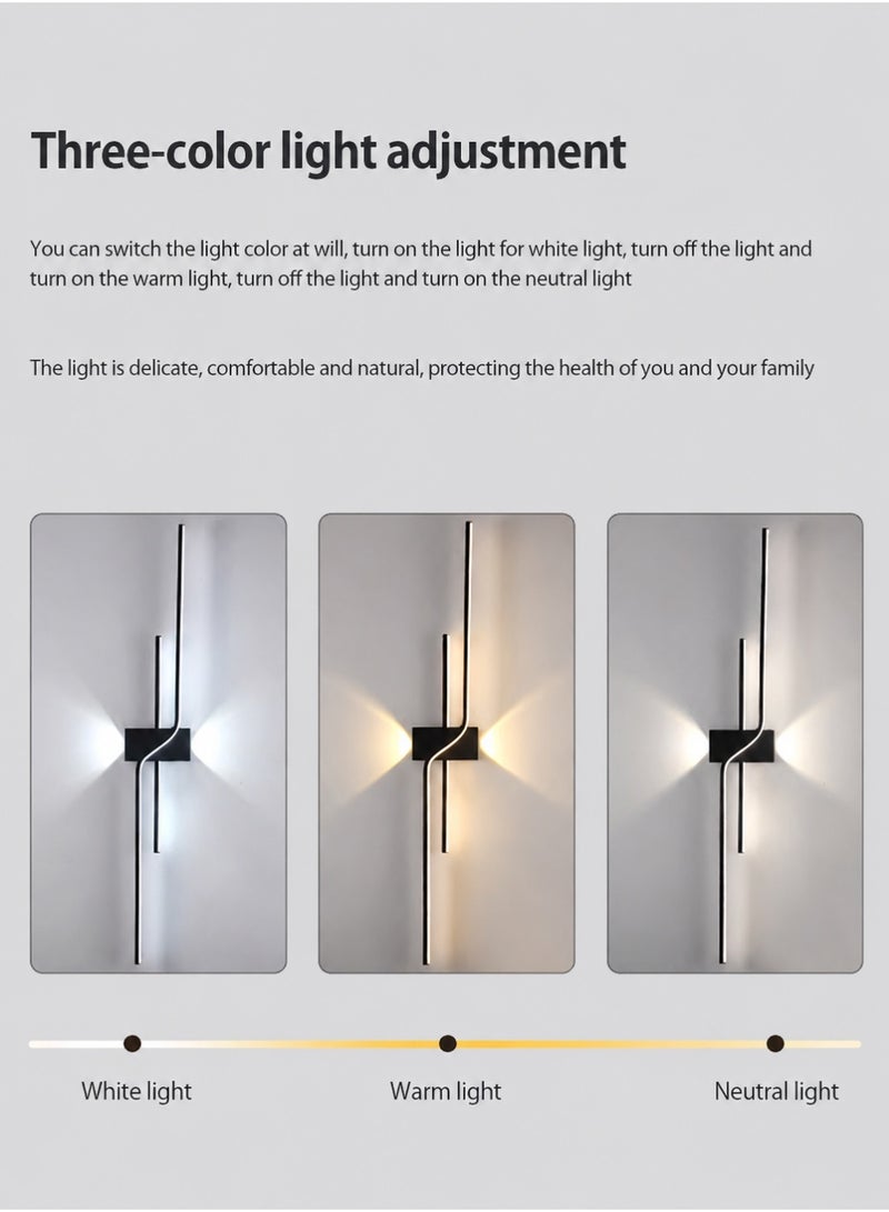 لوبيتيز مصابيح جدارية LED (طول 100 سم، طقم مكون من قطعتين)، قابلة لتعديل درجة حرارة اللون ثلاثية 3000 كلفن – 6000 كلفن، مصابيح جدارية خطية عصرية باللون الأسود، أجهزة منزلية بديكور نمط نورديك، مناسبة لغرف المعيشة، جدار التلفزيون، غرف النوم، الممرات، ومصابيح الجانب من السرير - Image 3