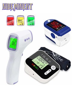 3PCS Blood Pressure Monitor With LCD Digital Display with Reliable Fingertip Pulse Oximeter Heart Rate Monitor,Digital Handheld Infrared Thermometer