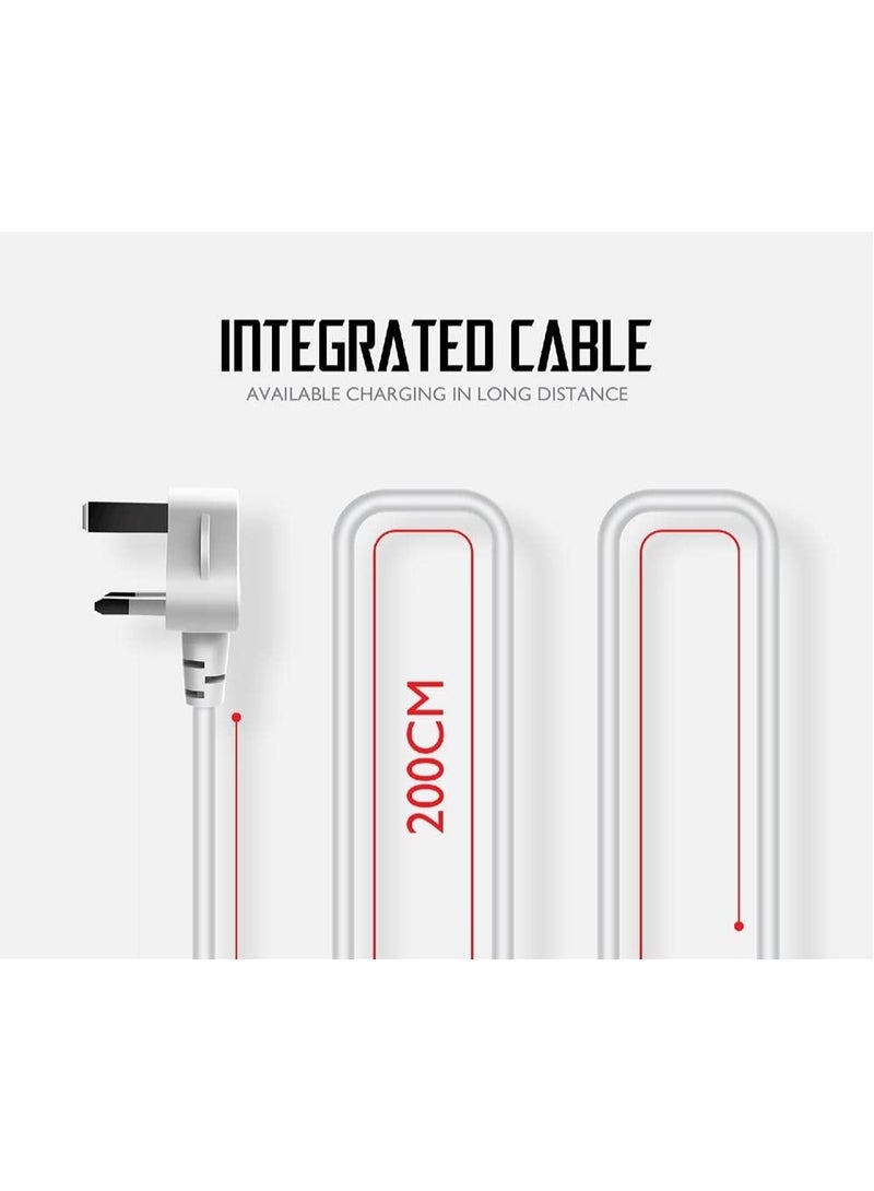 فوجي سلك تمديد عالمي بطول مترين | 3 منافذ كهربائية بريطانية + 6 منافذ شحن USB | شريط طاقة مزود بحماية من زيادة التيار، وخاصية التعرف التلقائي، ومفتاح تشغيل/إيقاف، وغلاف مقاوم للاشتعال – مقبس شحن ذكي - Image 4