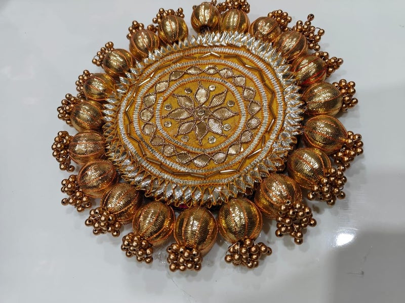 SELLPLUS Handmade Decorative Pooja Thali, Puja Plate, Decoratve Pooja Plates for Festivals (Yellow) - Image 4