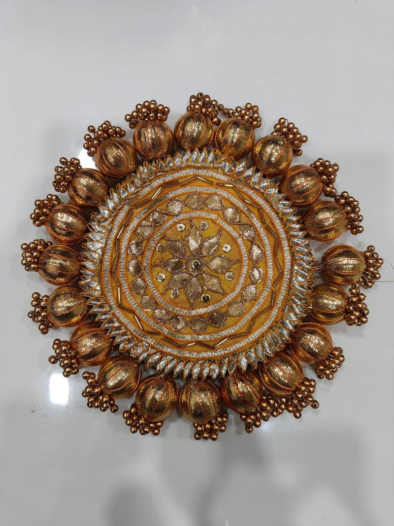 SELLPLUS Handmade Decorative Pooja Thali, Puja Plate, Decoratve Pooja Plates for Festivals (Yellow) - Image 1