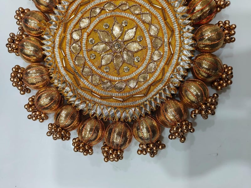 SELLPLUS Handmade Decorative Pooja Thali, Puja Plate, Decoratve Pooja Plates for Festivals (Yellow) - Image 3